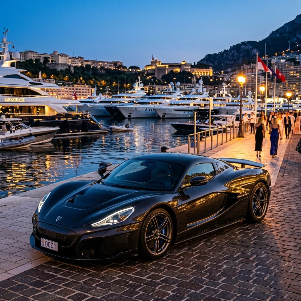 AETHER at Monaco Harbor twilight